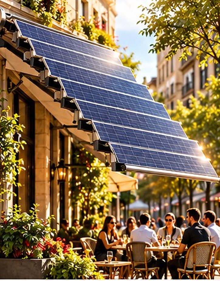 Restaurant with a stepped Stack solar awning